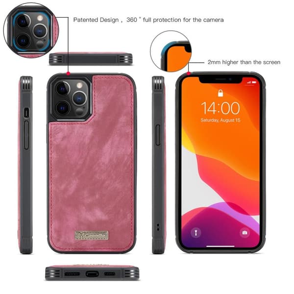 CASEME iPhone 12/iPhone 12 Pro 2-i-1 tegnebog telefonskal - rød