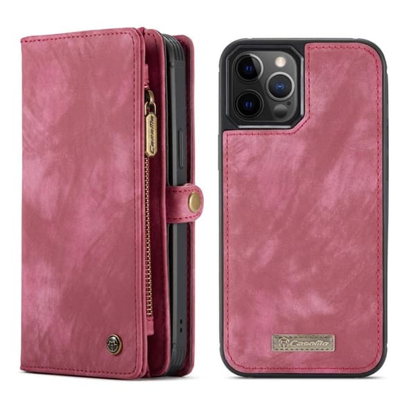 CASEME iPhone 12/iPhone 12 Pro 2-i-1 tegnebog telefonskal - rød