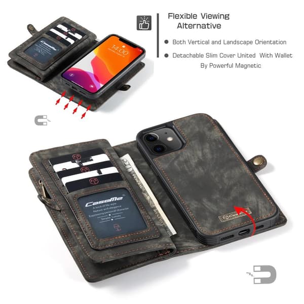 CASEME iPhone 12 Mini Retro plånboksfodral - Svart