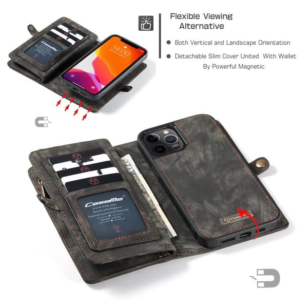 CASEME iPhone 12 Pro Max 2-in-1 Wallet Phone Shell Black