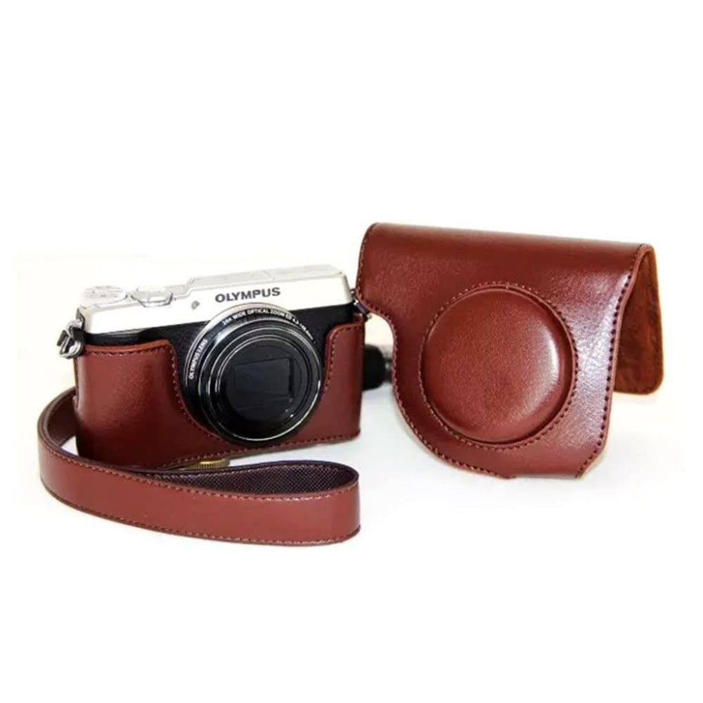 Olympus SH-2 ja SH-1 klassinen kamerakotelo - Tummanruskea