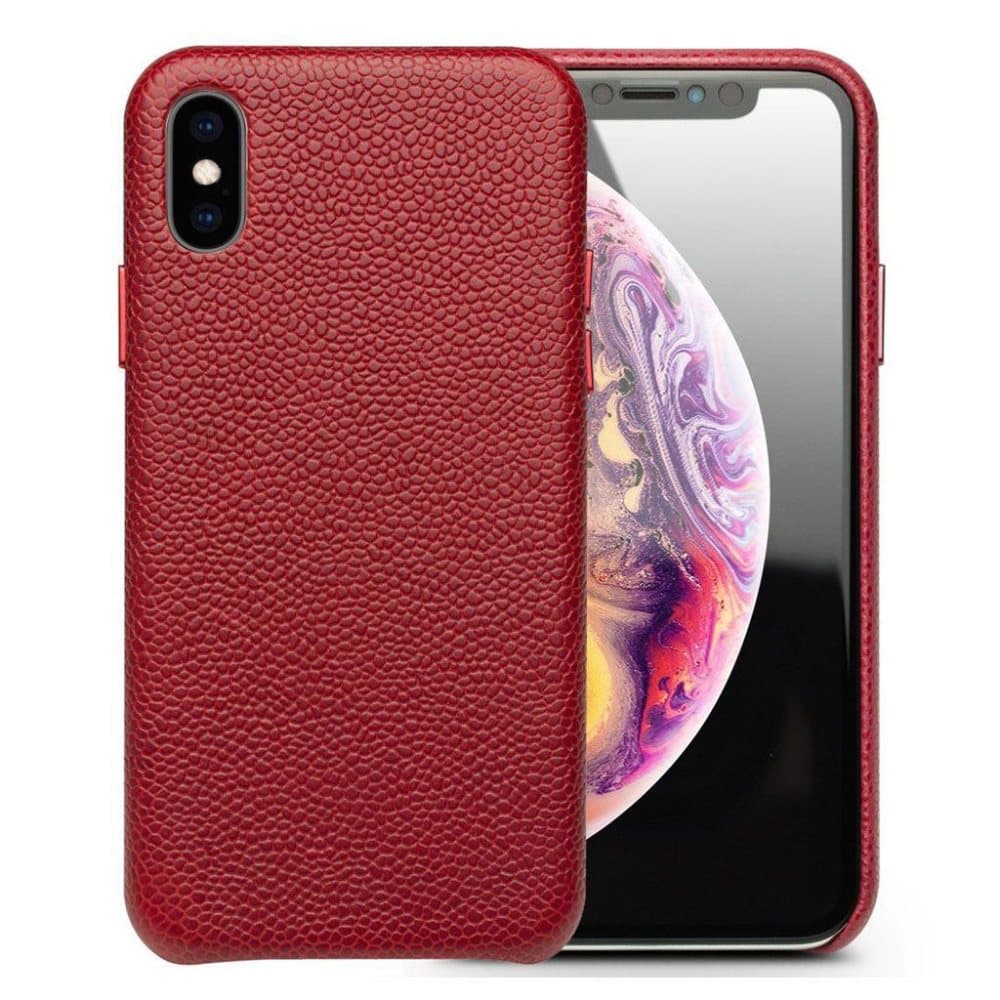 QIALINO iPhone Xs Max beskyttelsesetui i læder med Litchi te
