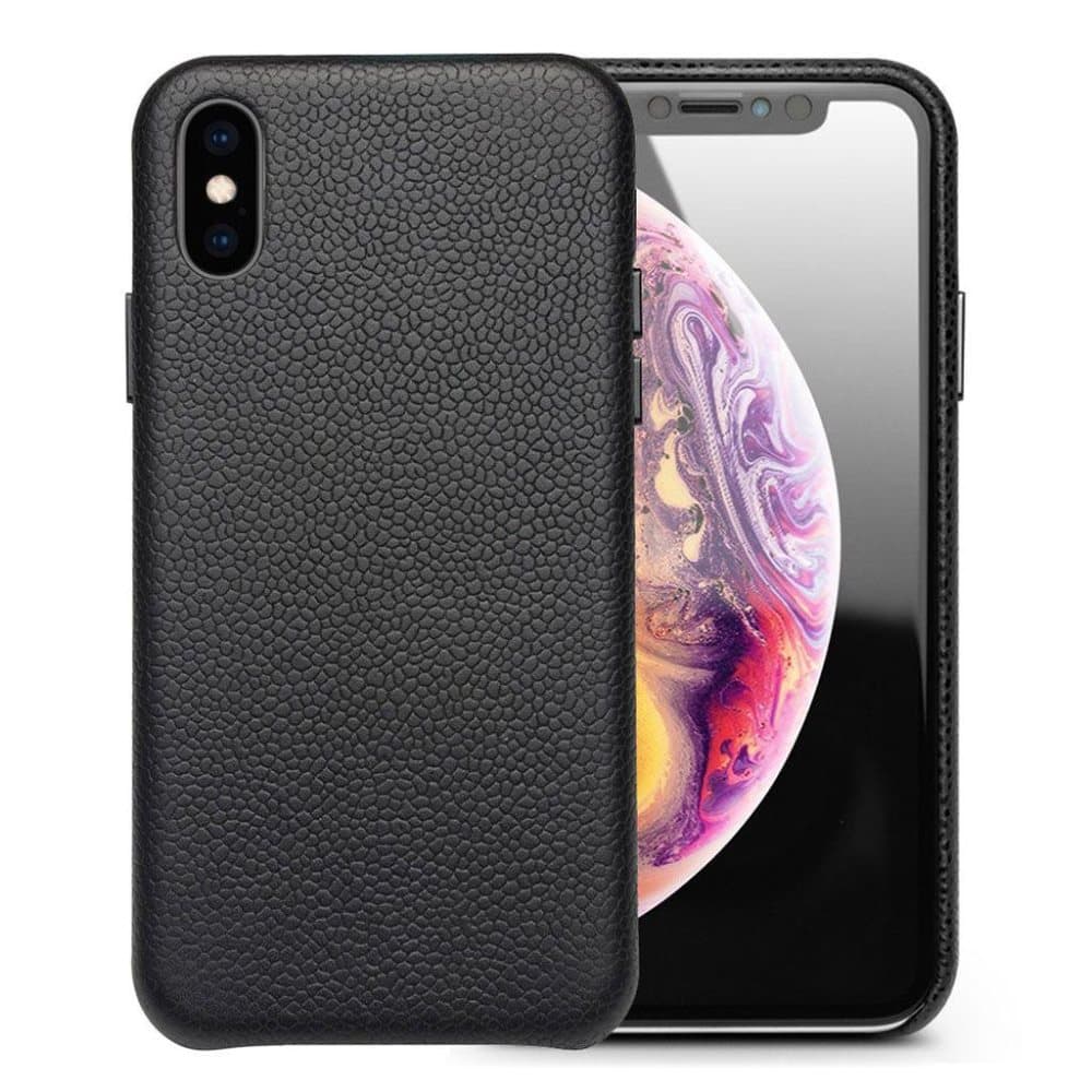 QIALINO iPhone Xs Max beskyttelsesetui i læder med Litchi te