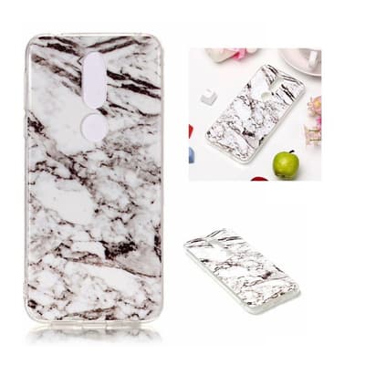 Nokia 7.1 marmor mønster blødt etui - Grå / Hvid