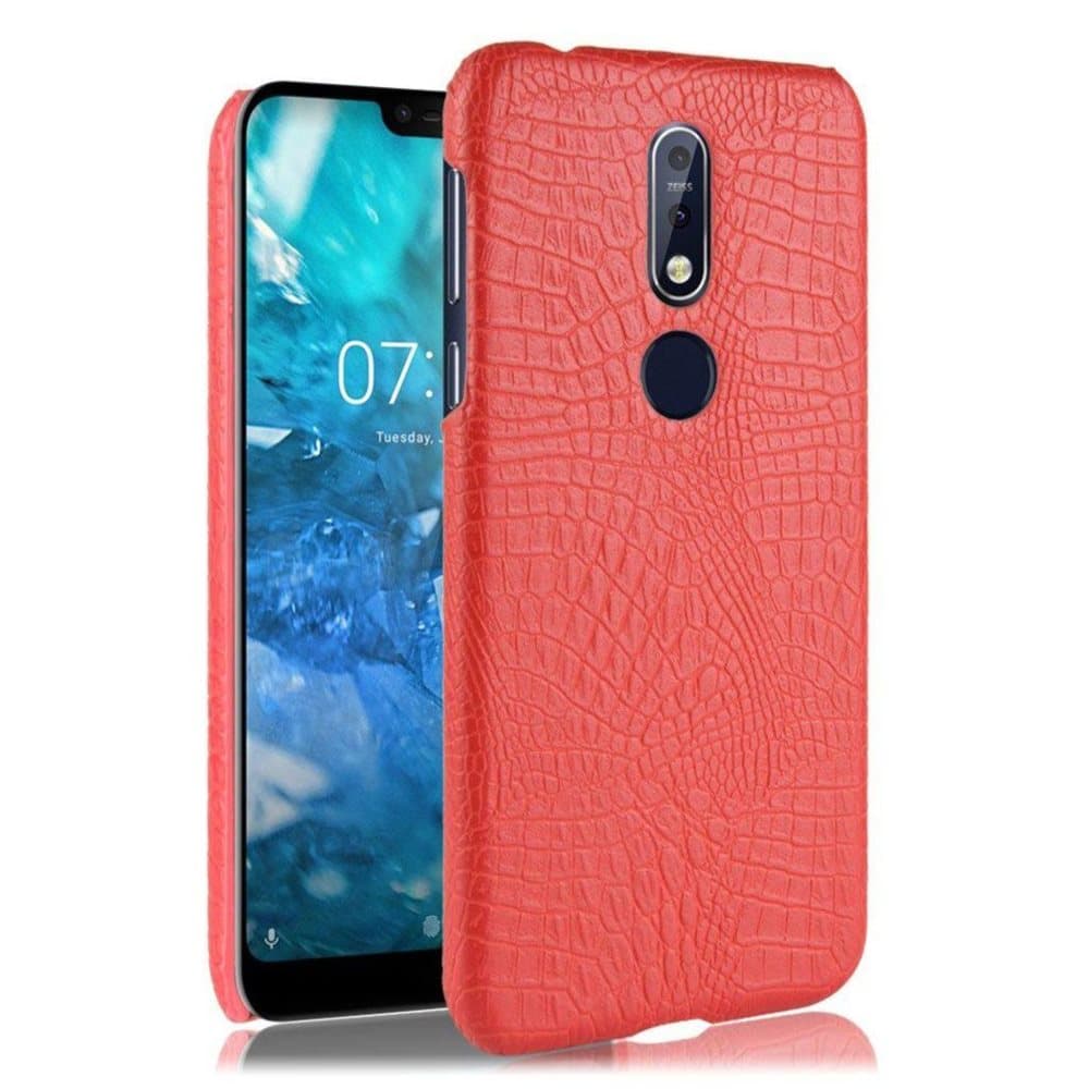 Nokia 7.1 crocodile texture leather case - Red