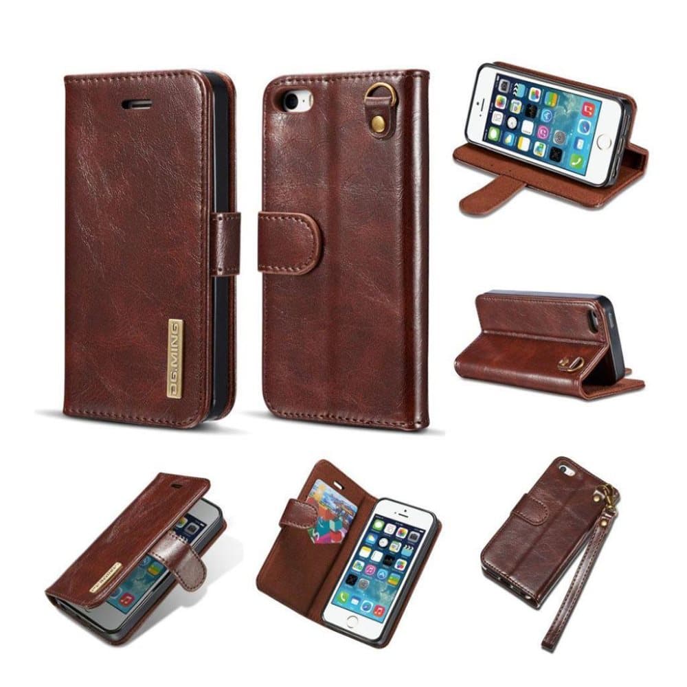 DG.MING iPhone SE / 5 / 5S microfiber ægte læder flip etui -