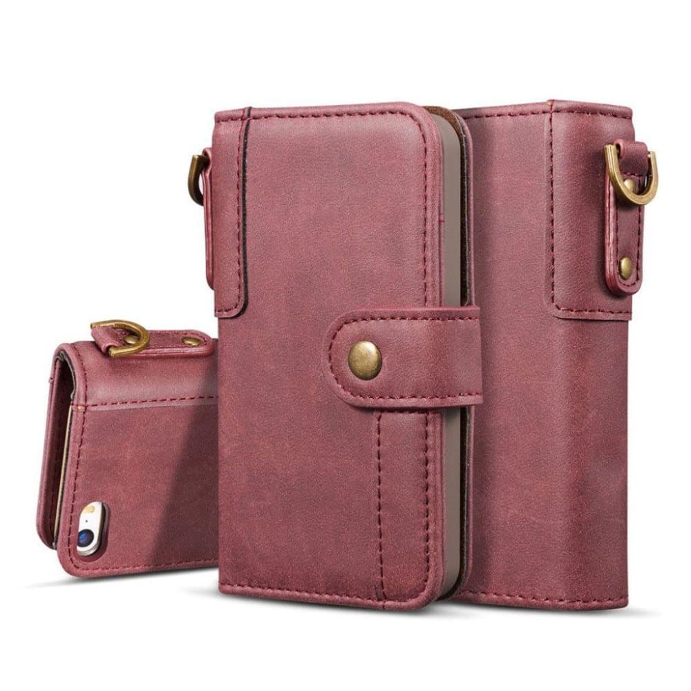 iPhone SE / 5 / 5S retro stil split læder flip etui - Rød
