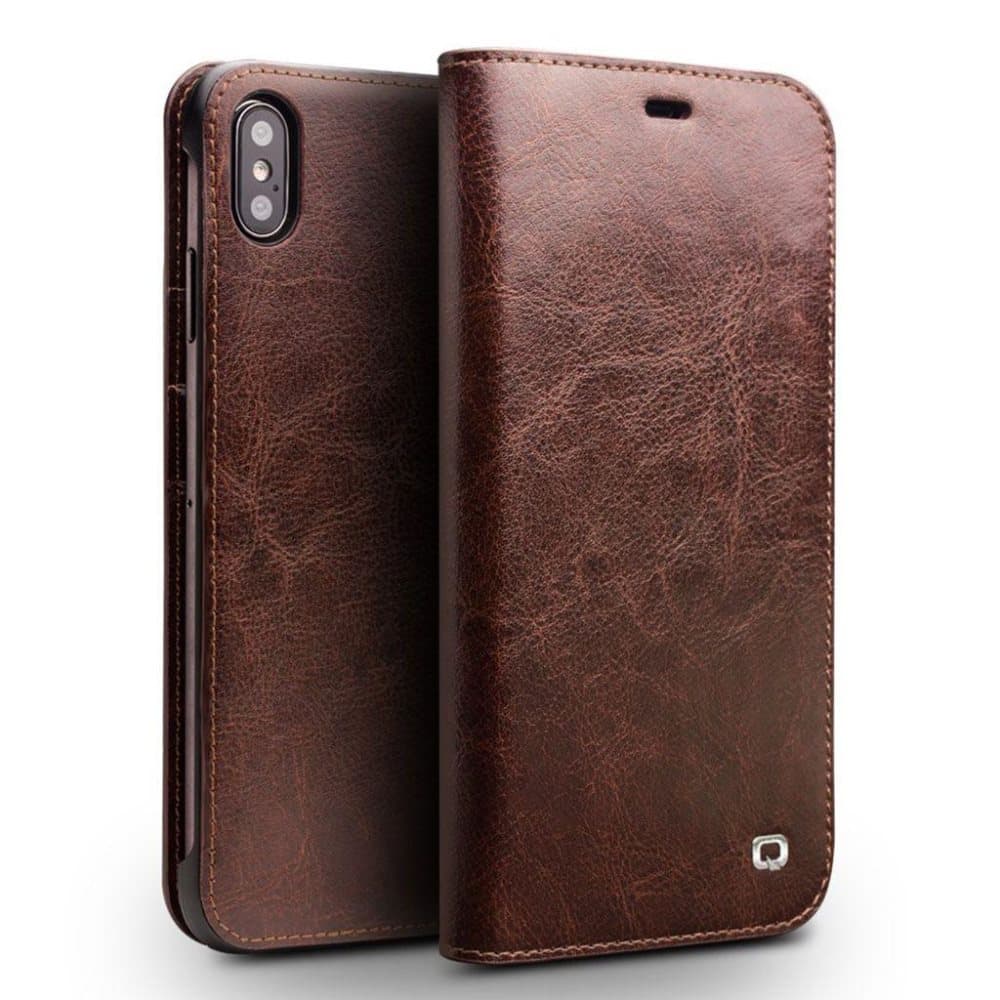 QIALINO iPhone Xs Max mobiletui i kolæder med pung - Brun