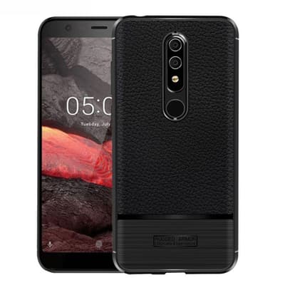 Nokia 5.1 mobiletui i silikone med børstet Litchi overfalde