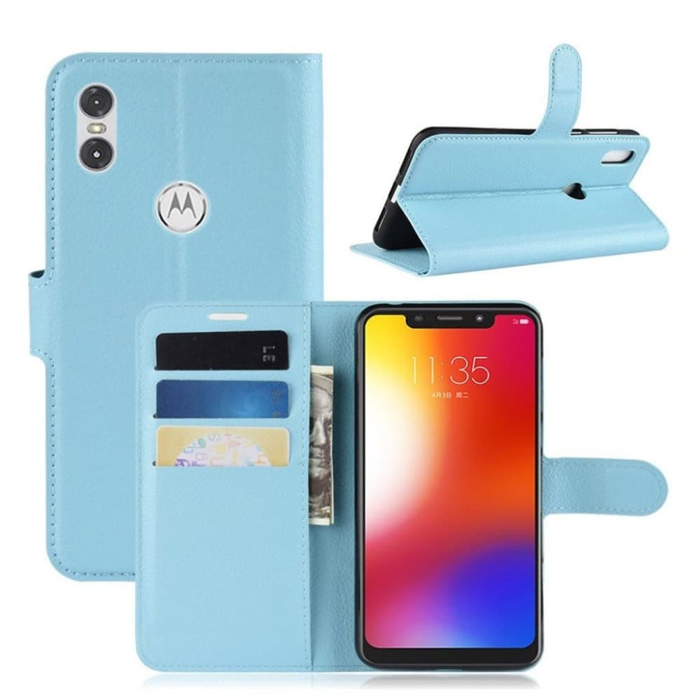Motorola One litchi texture leather flip case - Blue