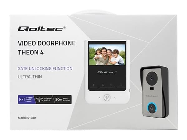 Qoltec Theon 4 - Video-intercomsystem - 4.3" LCD-bildskärm - 1 kameror - CMOS - vit