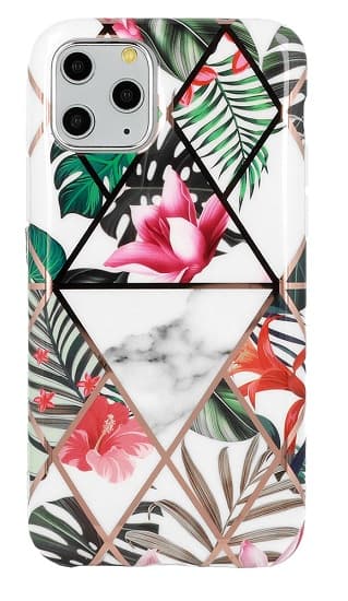 iPhone 11 PRO Skal Marmor Monstera Jungle Rosa Blomma
