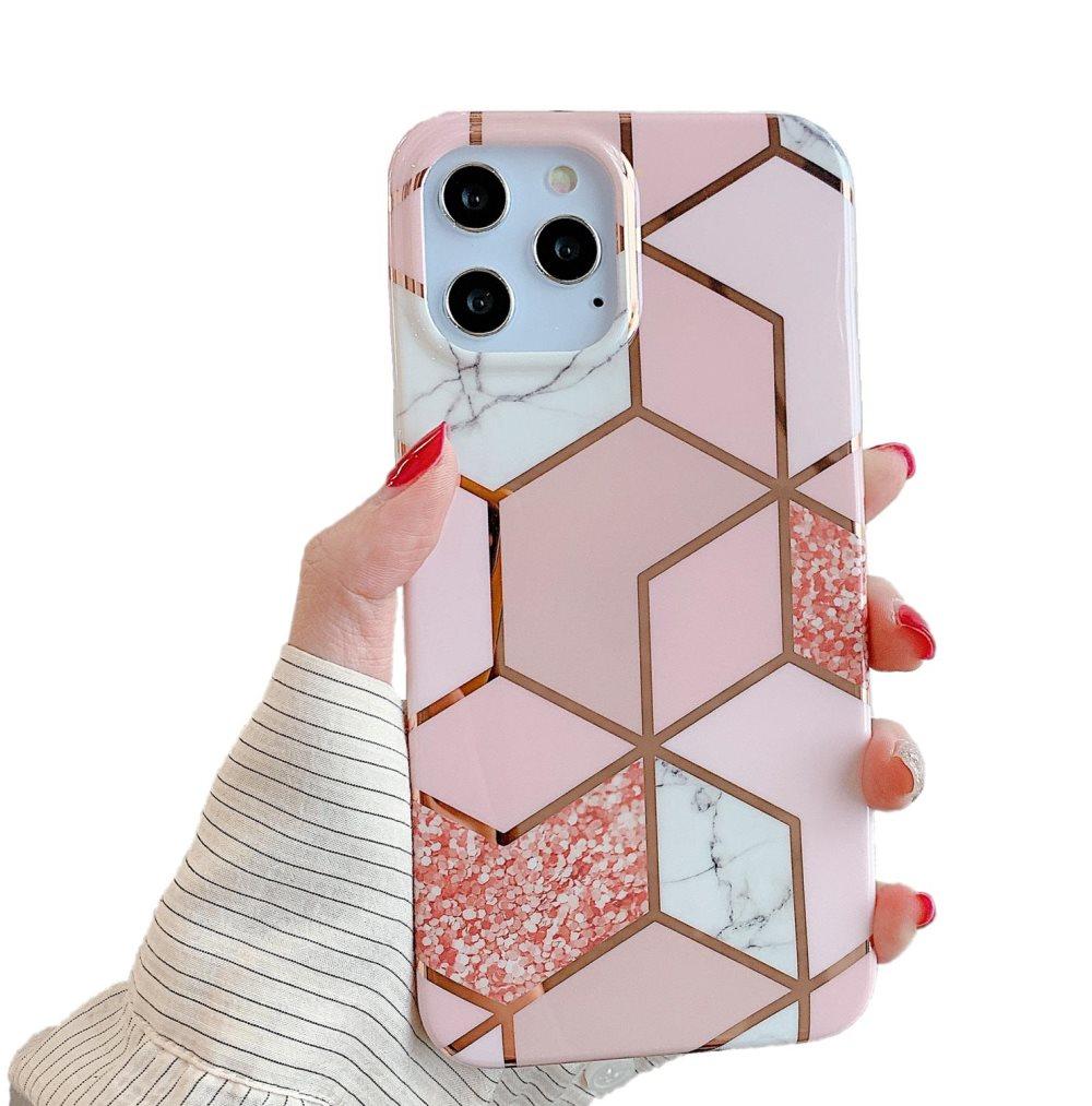 Marmorskal til iPhone 12 / 12 Pro - Luksusglitter / Pink C4U®