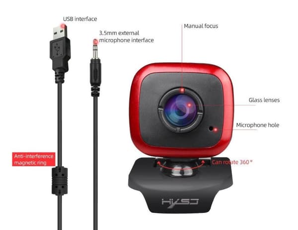 Webbkamera 360 Grader med Inbyggd Mikrofon – Perfekt för Samtal