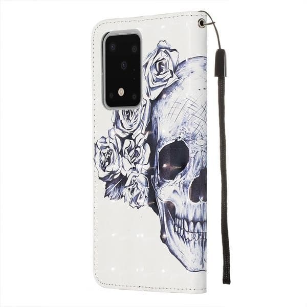 Plånboksfodral Samsung Galaxy S20 Ultra – Döskalle / Rosor