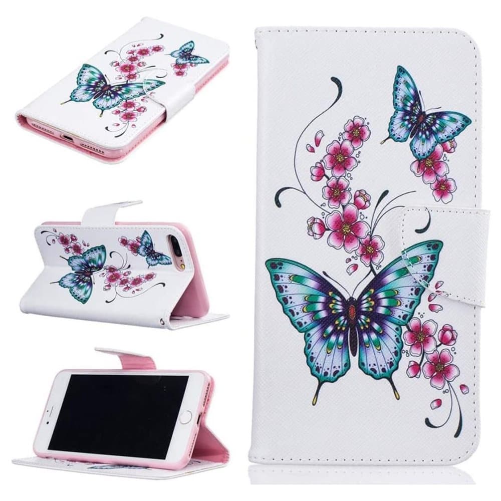 Plånboksfodral Apple iPhone 8 Plus - Fjärilar och Blommor
