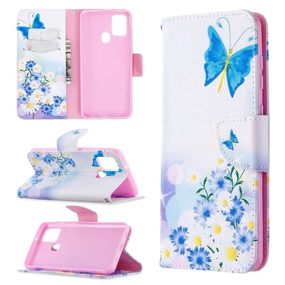 Plånboksfodral Samsung Galaxy A21s - Fjärilar och Blommor