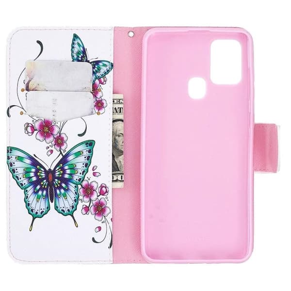 Plånboksfodral Samsung Galaxy A21s – Fjärilar och Blommor