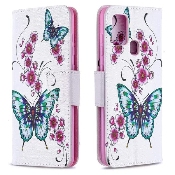 Plånboksfodral Samsung Galaxy A21s – Fjärilar och Blommor
