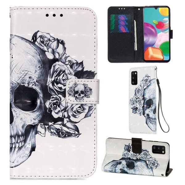Plånboksfodral Samsung Galaxy A41 - Döskalle / Rosor