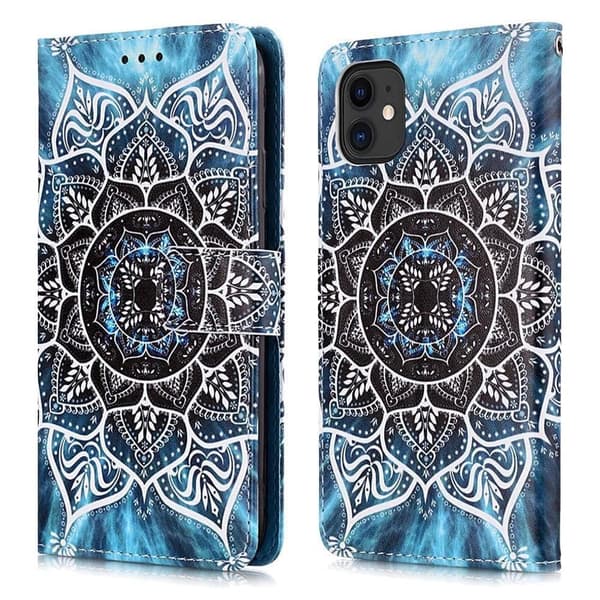 Lompakkokotelo iPhone 12 Mini - Sininen Mandala
