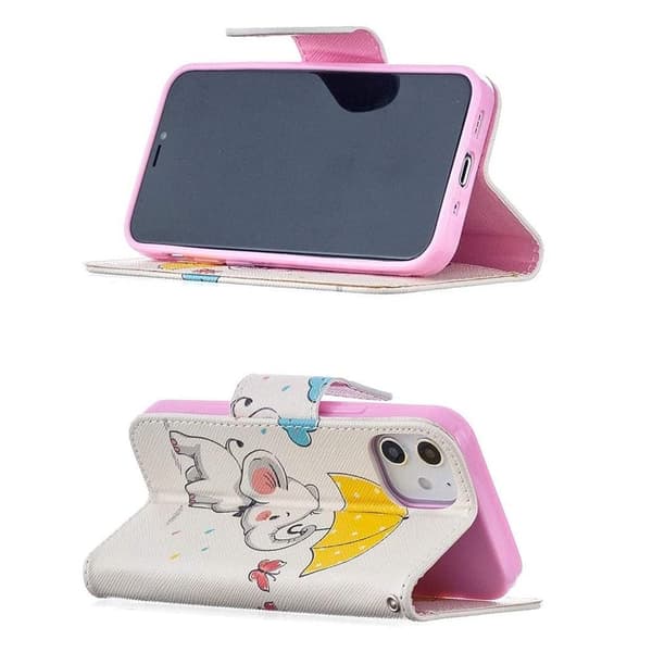 Lompakkokotelo iPhone 12 Mini - Elefantti Sateenvarjolla