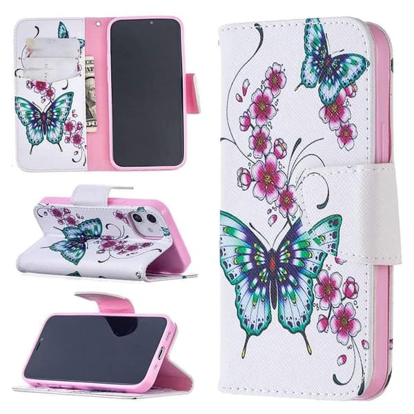 Plånboksfodral Apple iPhone 12 – Fjärilar och Blommor