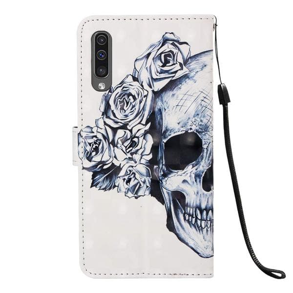 Plånboksfodral Samsung Galaxy A50 – Döskalle / Rosor