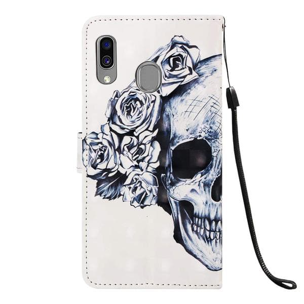 Plånboksfodral Samsung Galaxy A20e – Döskalle / Rosor