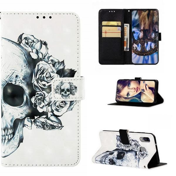 Plånboksfodral Samsung Galaxy A20e – Döskalle / Rosor