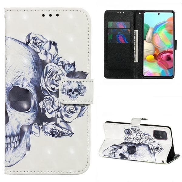 Plånboksfodral Samsung Galaxy A71 – Döskalle / Rosor
