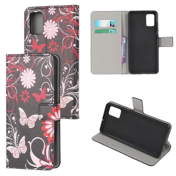 Plånboksfodral Samsung Galaxy A71 - Svart med Fjärilar