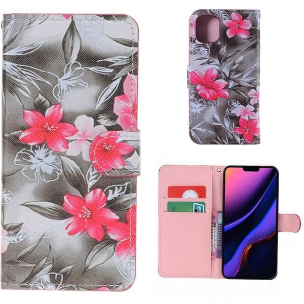 Plånboksfodral Apple iPhone 11 Pro Max - Svartvit med Blommor