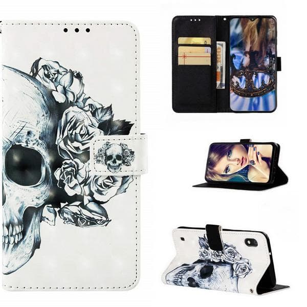 Plånboksfodral Samsung Galaxy A10 - Döskalle / Rosor