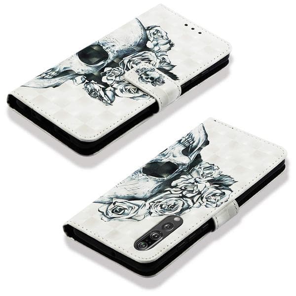 Plånboksfodral Huawei P30 – Döskalle / Rosor
