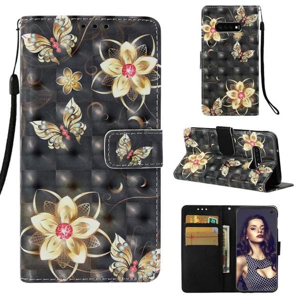 Plånboksfodral Samsung Galaxy S10e - Blommor i Guld