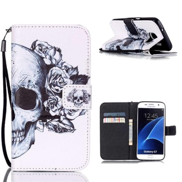 Plånboksfodral Samsung Galaxy S7 – Döskalle / Rosor