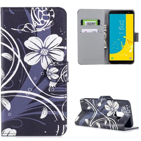 Plånboksfodral Samsung Galaxy J6 (2018) - Svart med Blommor