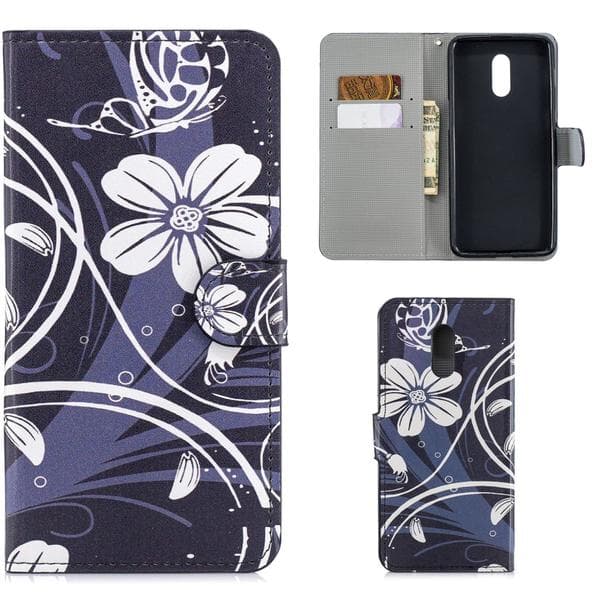 Plånboksfodral OnePlus 6T - Svart med Blommor