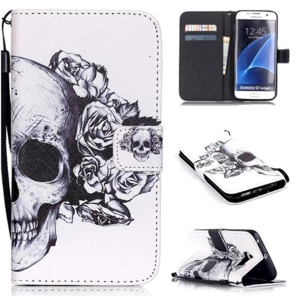 Plånboksfodral Samsung Galaxy S7 Edge – Döskalle / Rosor