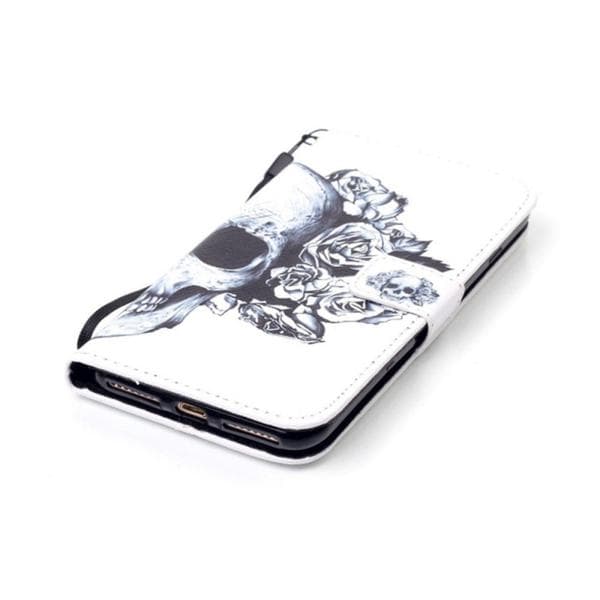 Plånboksfodral Apple iPhone 8 Plus – Döskalle / Rosor