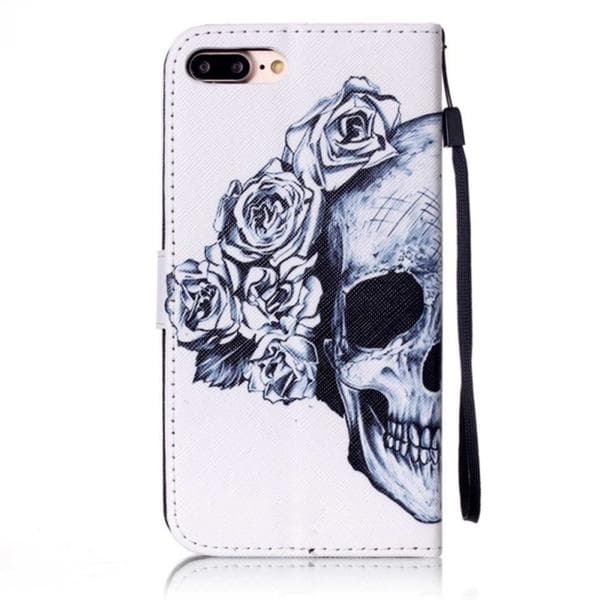 Plånboksfodral Apple iPhone 8 Plus – Döskalle / Rosor