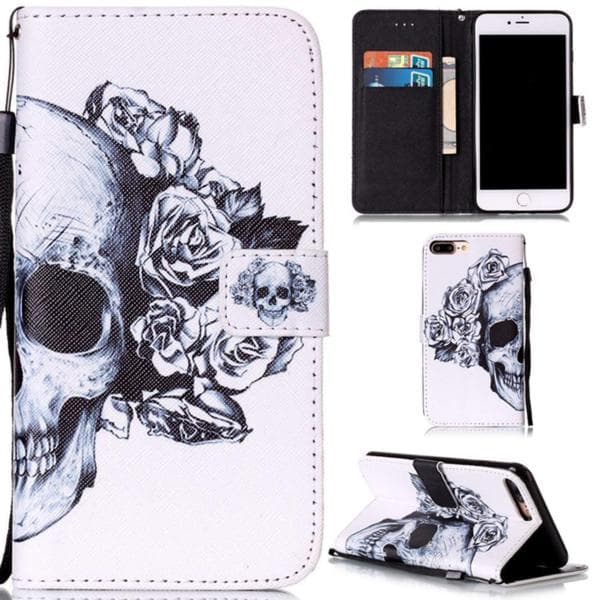 Plånboksfodral Apple iPhone 8 Plus – Döskalle / Rosor