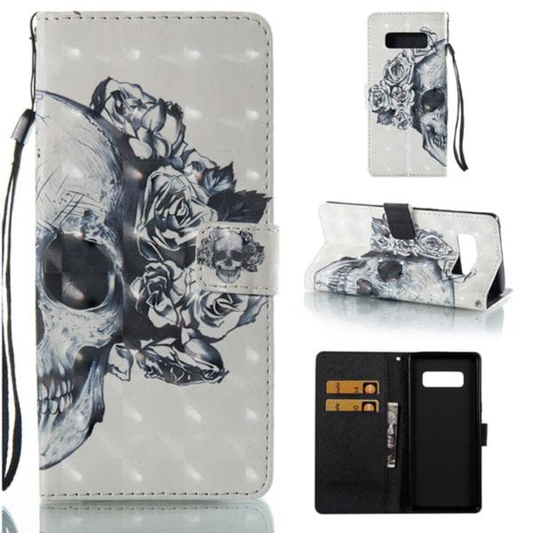 Plånboksfodral Samsung Galaxy Note 8 – Döskalle / Rosor
