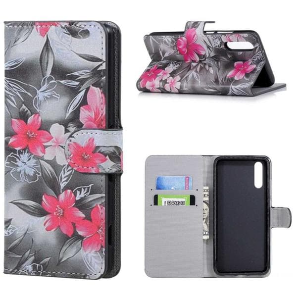 Plånboksfodral Huawei P20 - Svartvit med Blommor