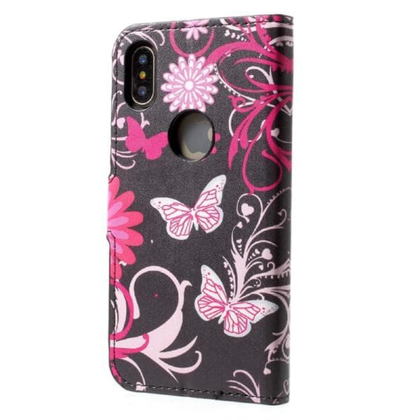 Plånboksfodral iPhone X / iPhone Xs - Svart med Fjärilar