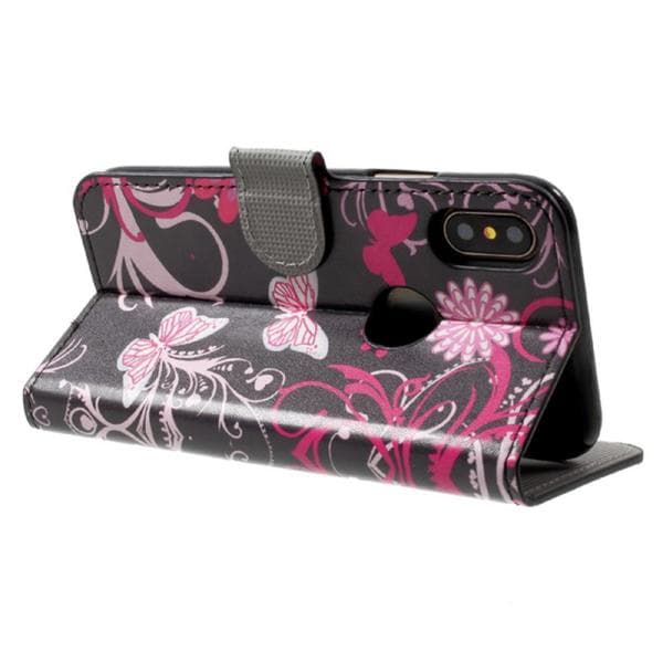 Plånboksfodral iPhone X / iPhone Xs - Svart med Fjärilar