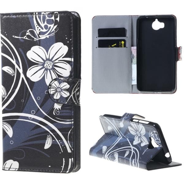 Plånboksfodral Huawei Y6 2017 - Svart med Blommor