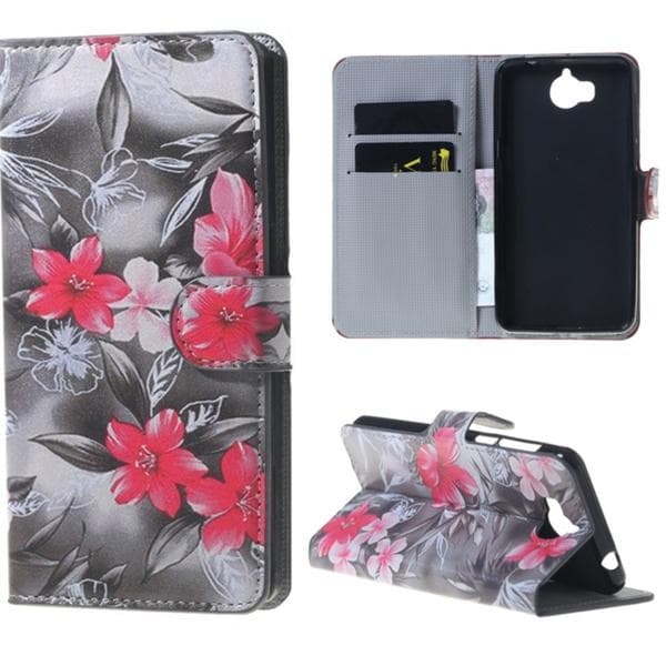 Plånboksfodral Huawei Y6 2017 – Svartvit med Blommor