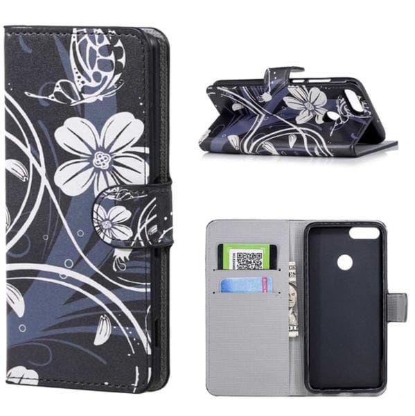 Plånboksfodral Huawei P Smart (2018) - Svart med Blommor